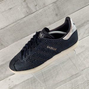 Adidas Shoes Womens 7.5 Gazelle Sneaker Black Leather Silver Polka Dots